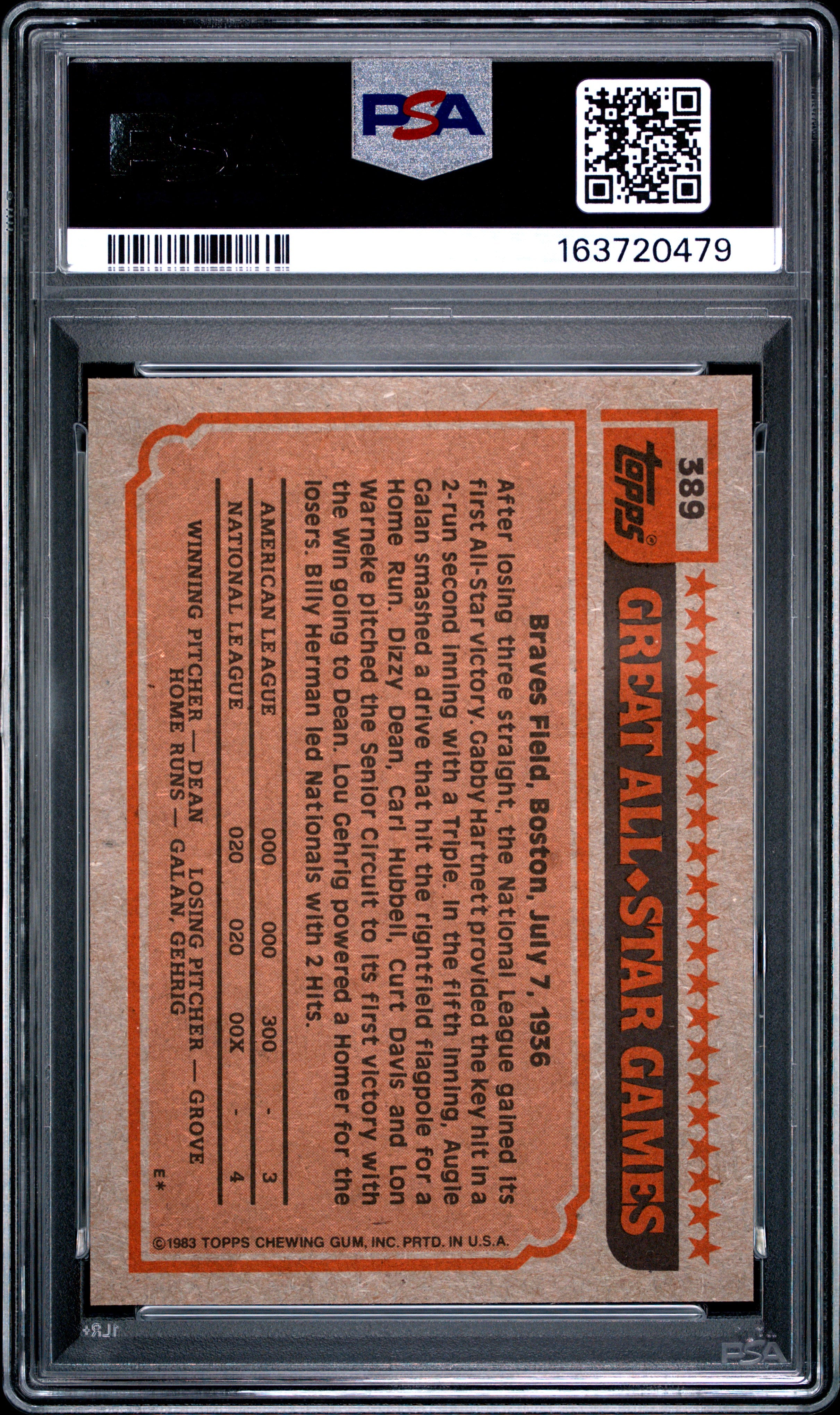 1983 TOPPS 389 ROBIN YOUNT PSA 10 - back