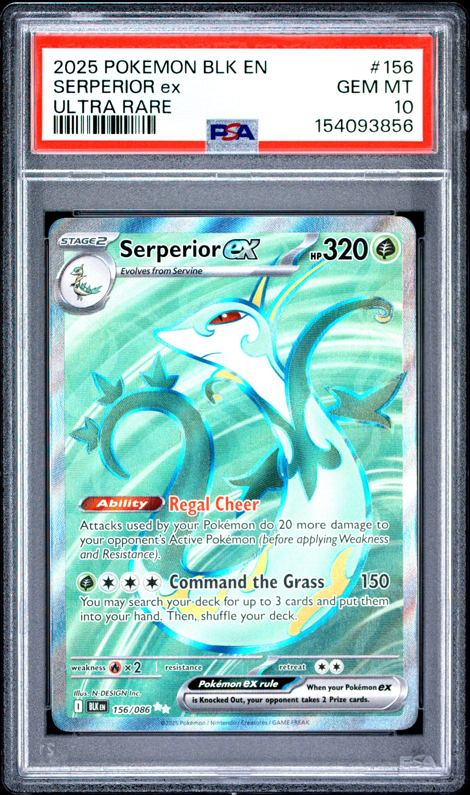 2025 POKEMON BLK EN-BLACK BOLT 156 SERPERIOR EX ULTRA RARE PSA 10 - front