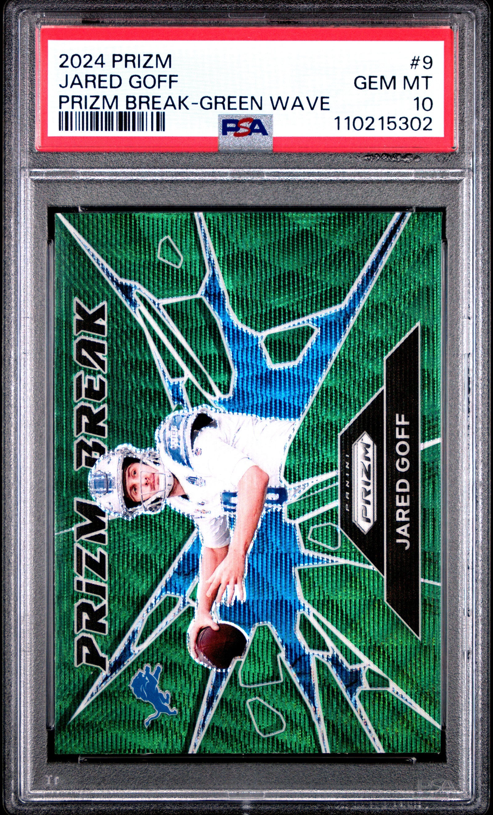 2024 Panini Prizm Prizm Break 9 Jared Goff Green Wave PSA 10