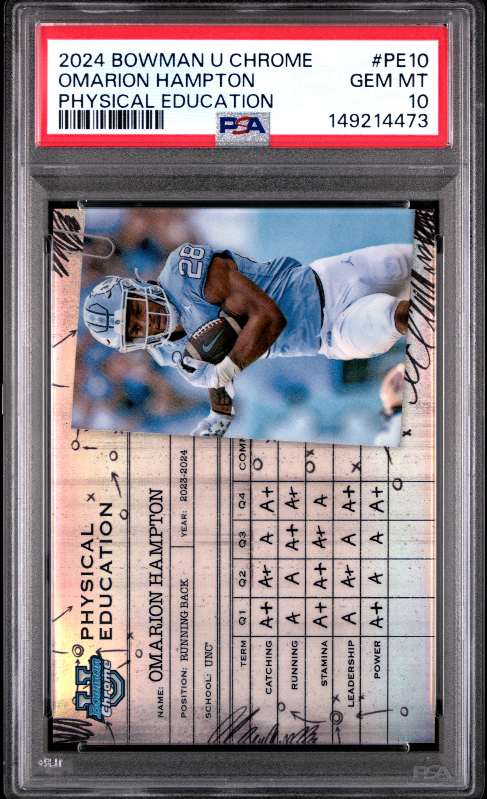 2024 Bowman University Chrome Physical Education Pe10 Omarion Hampton  PSA 10