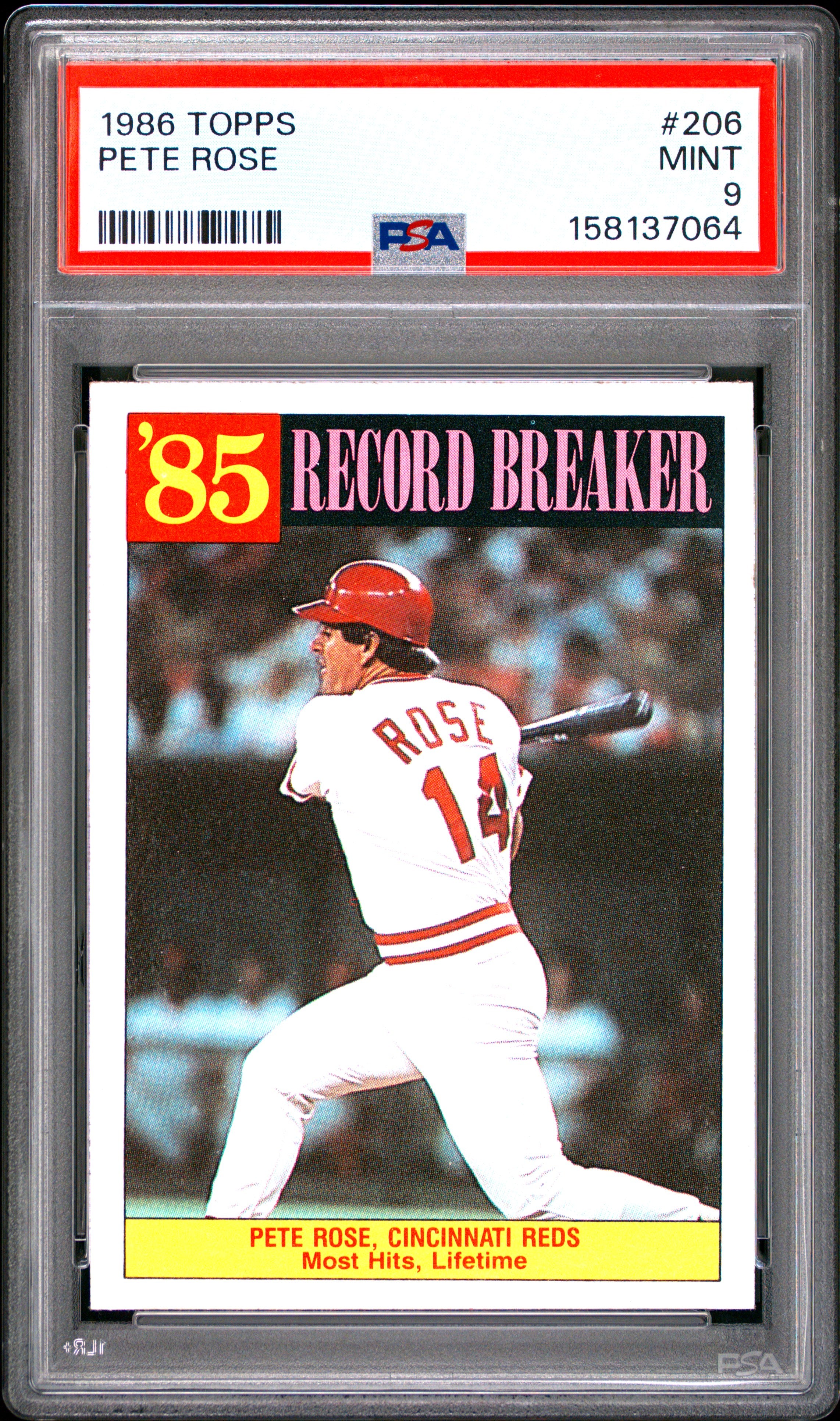 1986 TOPPS 206 PETE ROSE PSA 9 - front