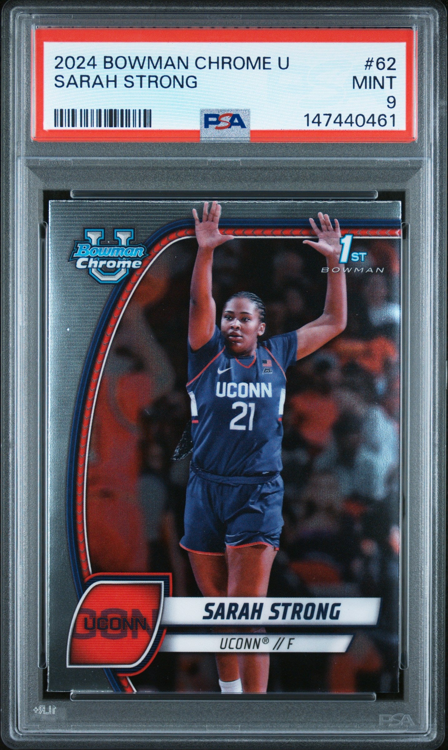 2024 BOWMAN CHROME UNIVERSITY 62 SARAH STRONG PSA 9 - front