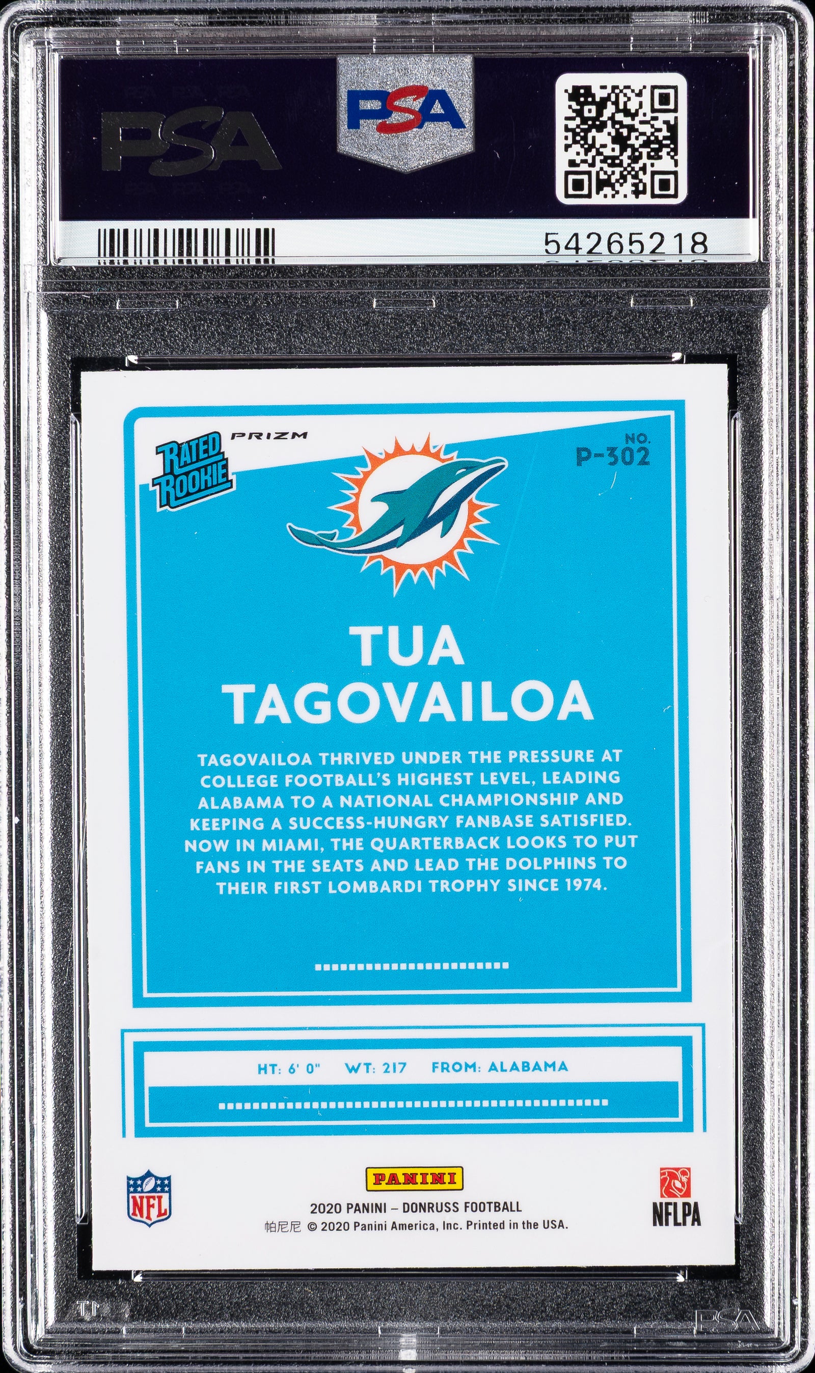 2020 Panini Donruss P302 Tua Tagovailoa Optic Preview-Pink PSA 10