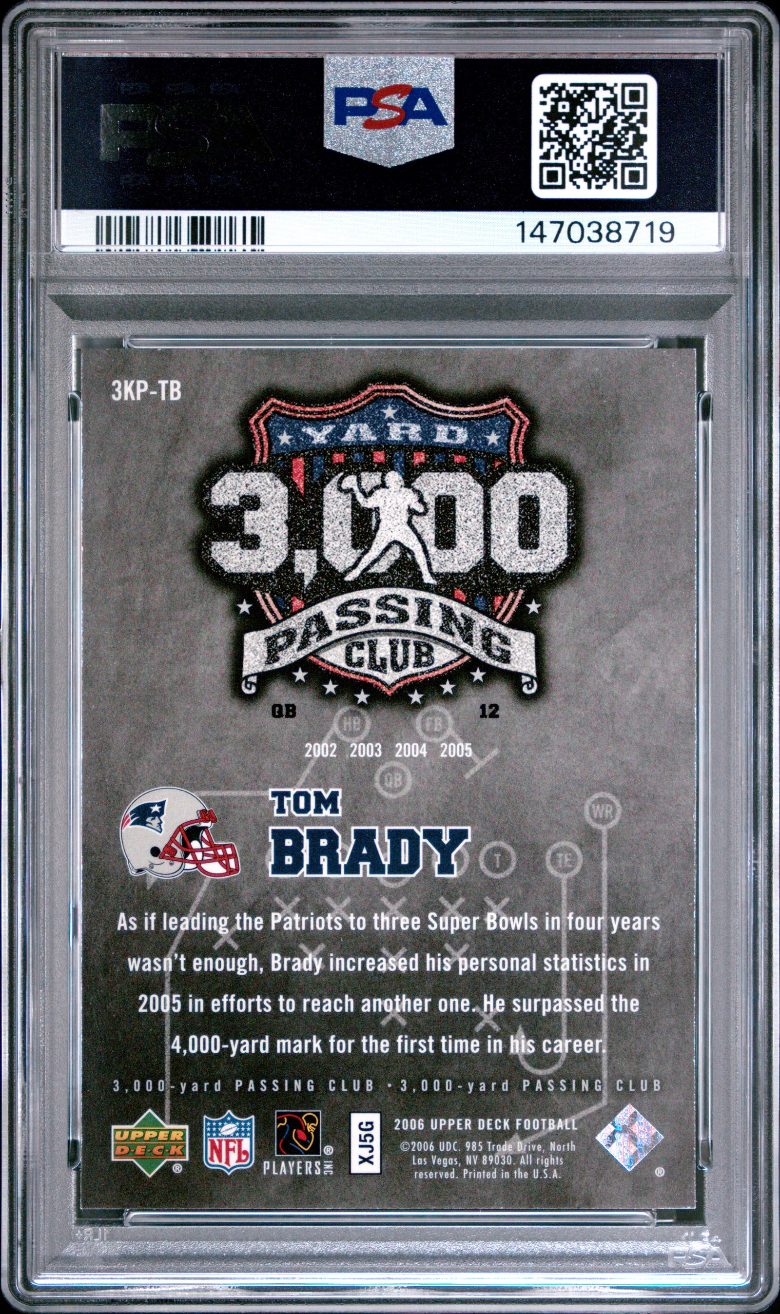 2006 Upper Deck 3,000-Yard Passing Club 3Kptb Tom Brady PSA 9