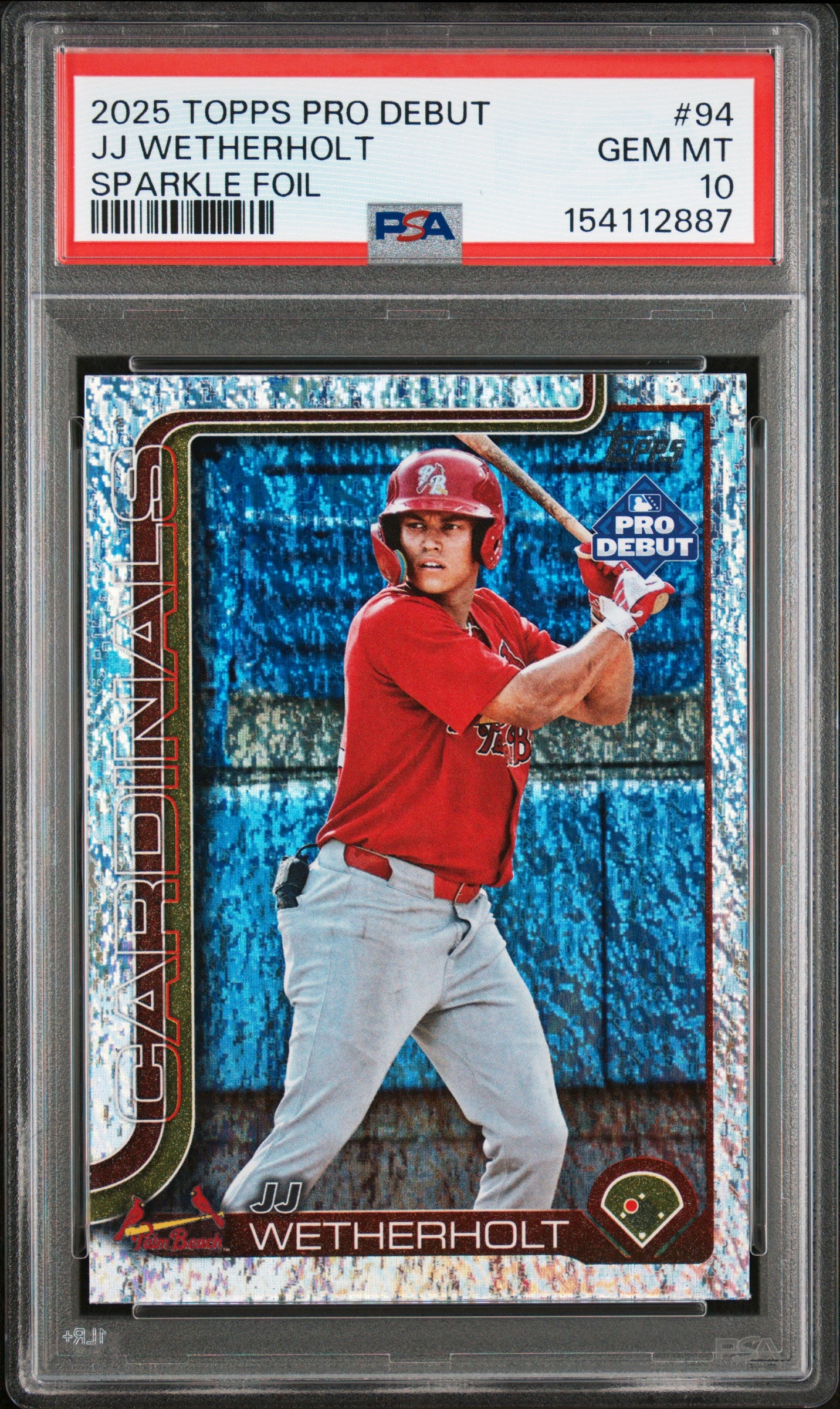 2025 TOPPS PRO DEBUT PD-94 JJ WETHERHOLT SPARKLE FOIL PSA 10 - front