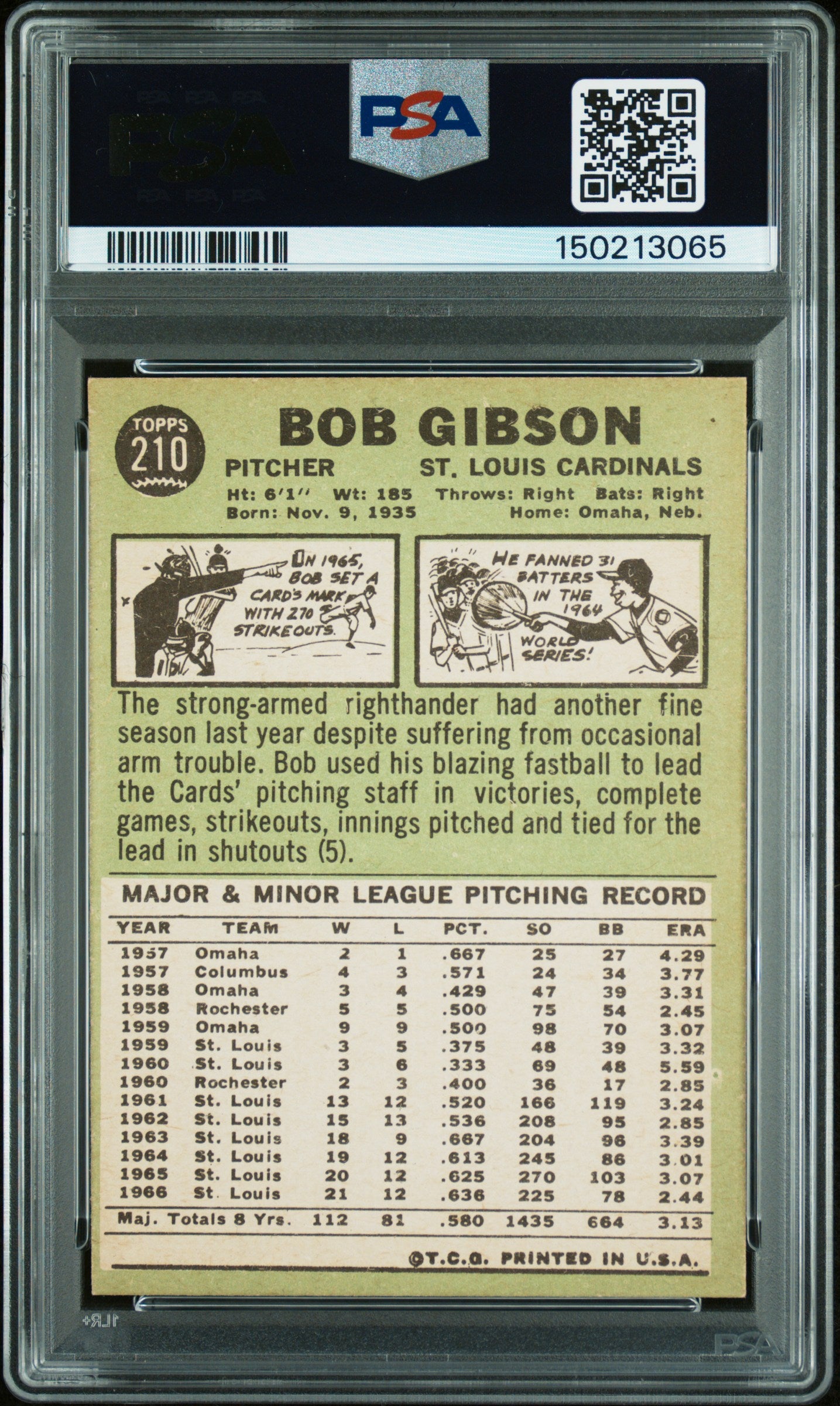 1967 Topps 210 Bob Gibson PSA 6