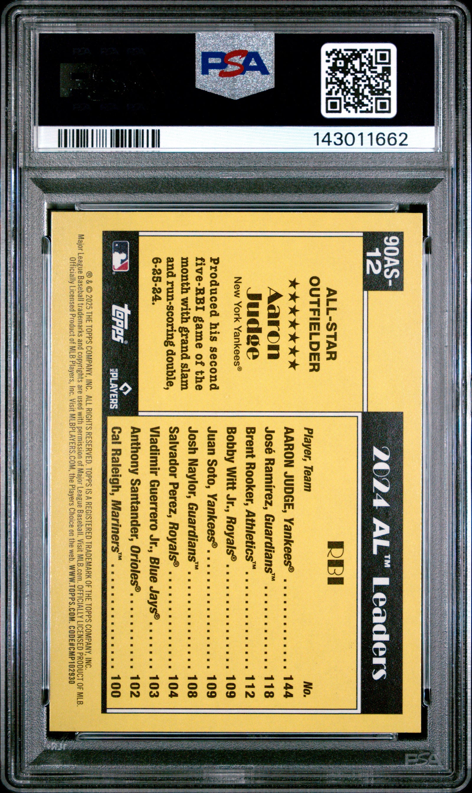 2025 Topps 1990 Topps All-Star 90As12 Aaron Judge Base Red PSA 10