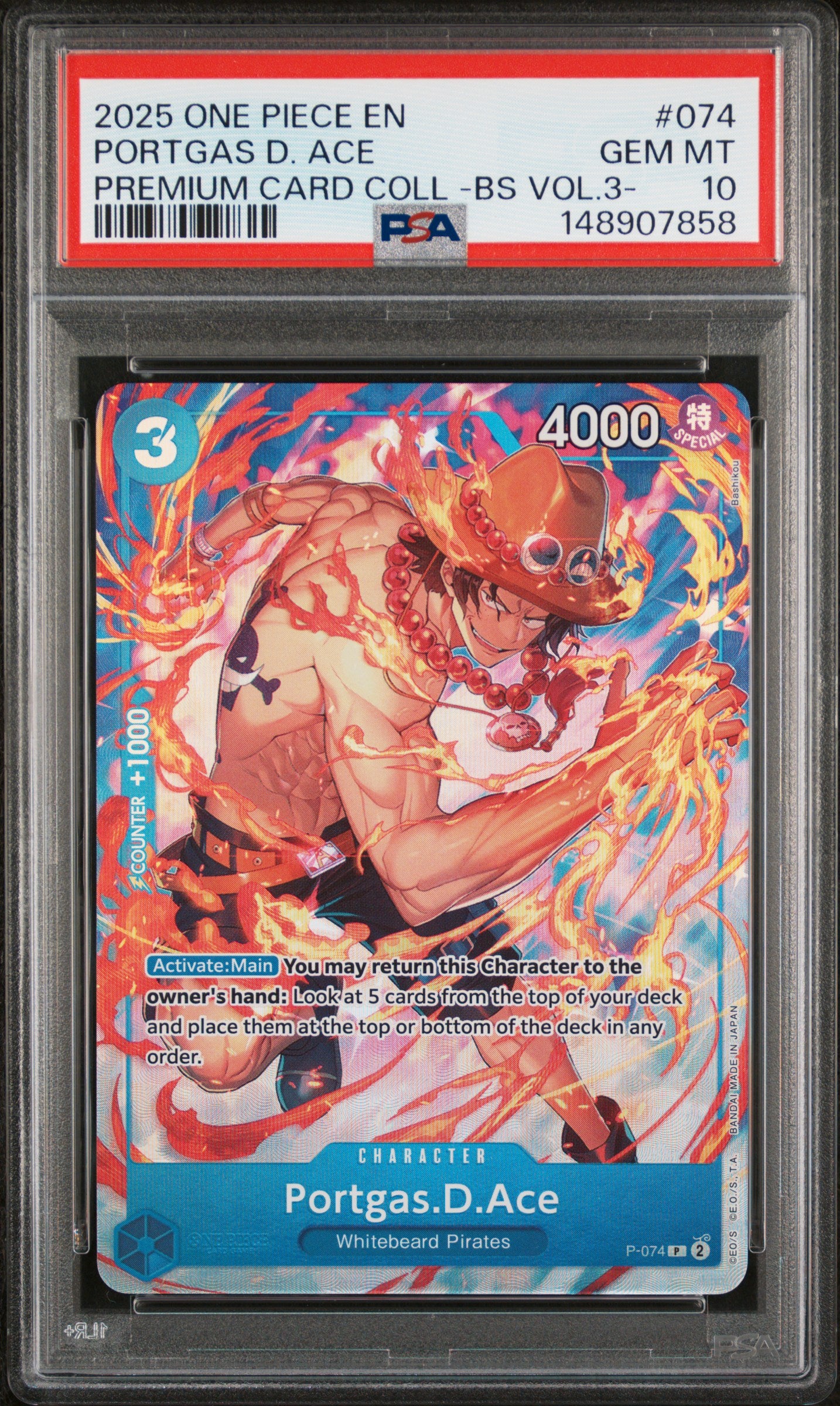 2025 One Piece Premium Card Collection -Best Selection Vol.3- 074 Portgas D. Ace PSA 10