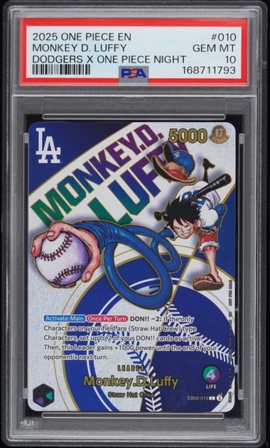 2025 ONE PIECE PROMOS #010 MONKEY D. LUFFY DODGERS X ONE PIECE NIGHT PSA 10