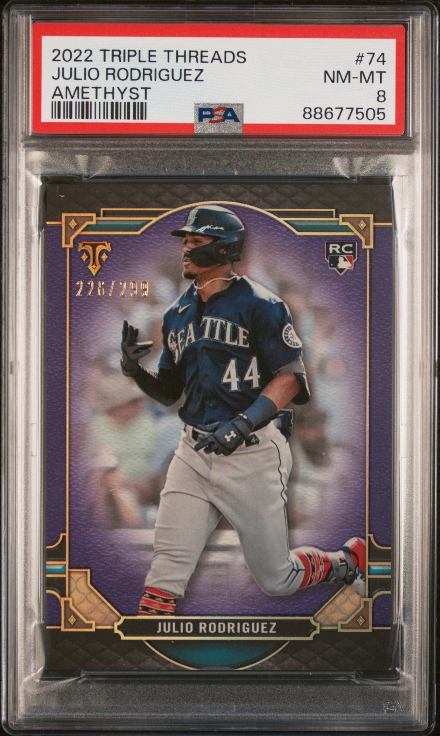 2022 Topps Triple Threads 74 Julio Rodriguez Amethyst PSA 8