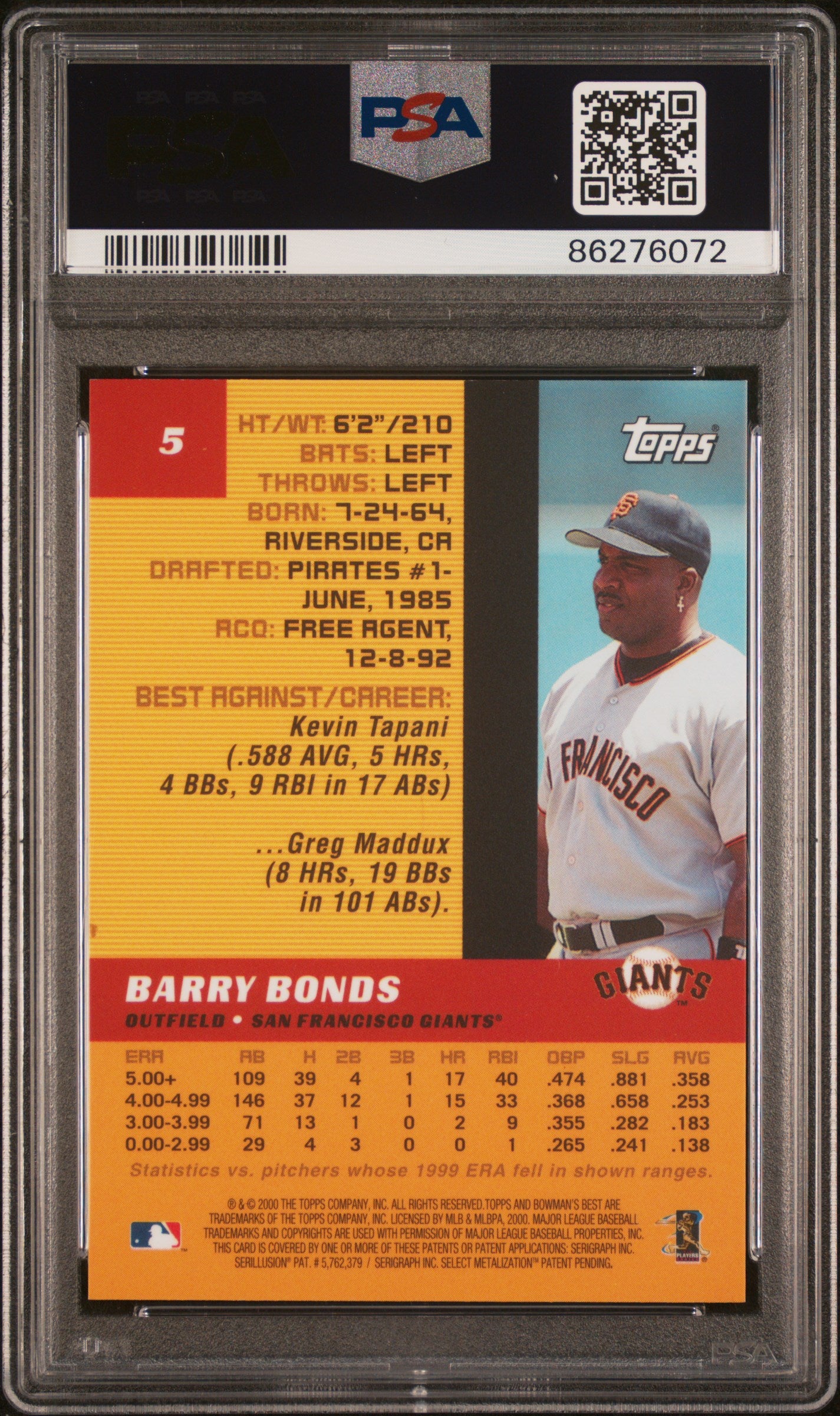 2000 Bowman'S Best 5 Barry Bonds  PSA 10
