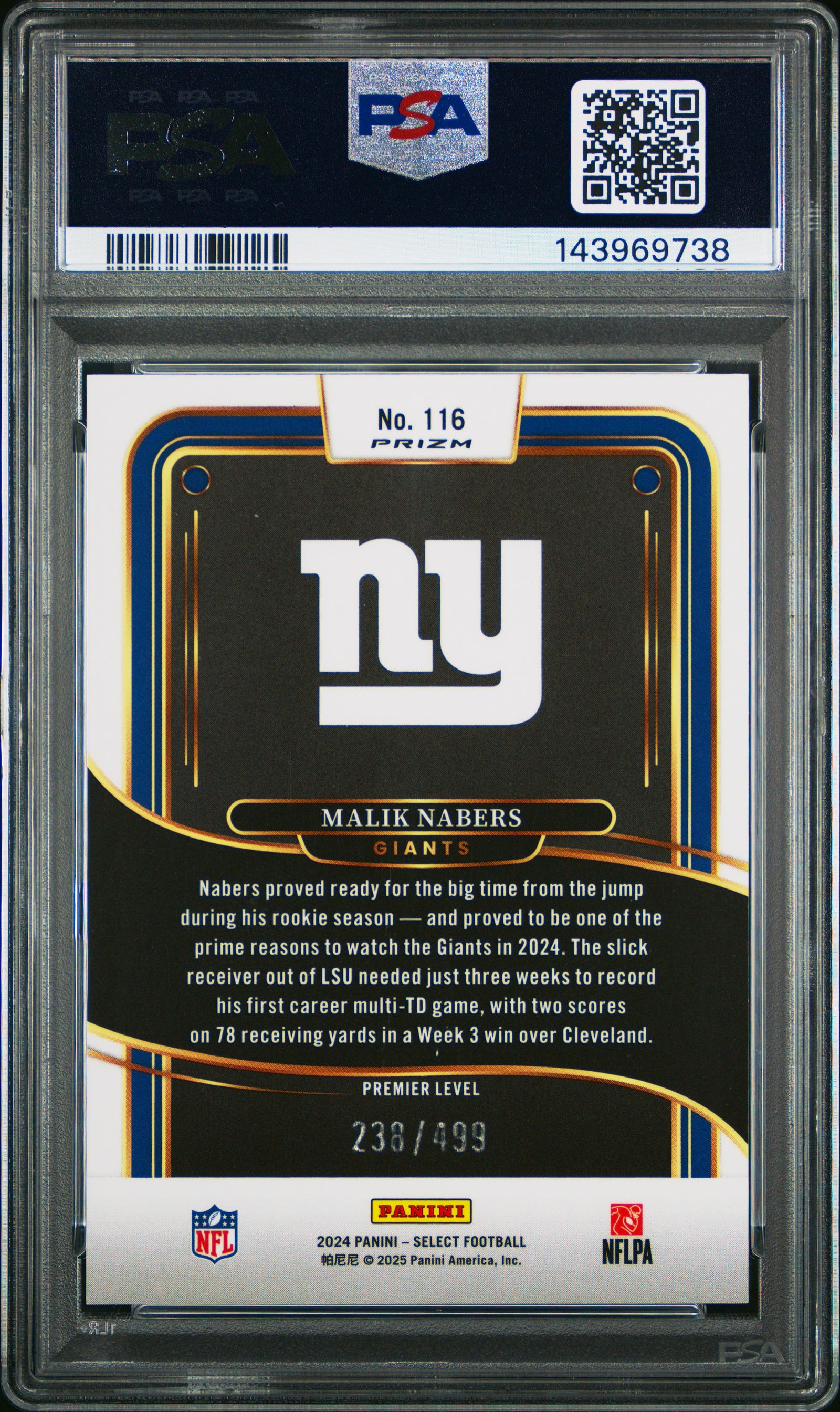 2024 Panini Select 116 Malik Nabers Neon Green Shock PSA 10