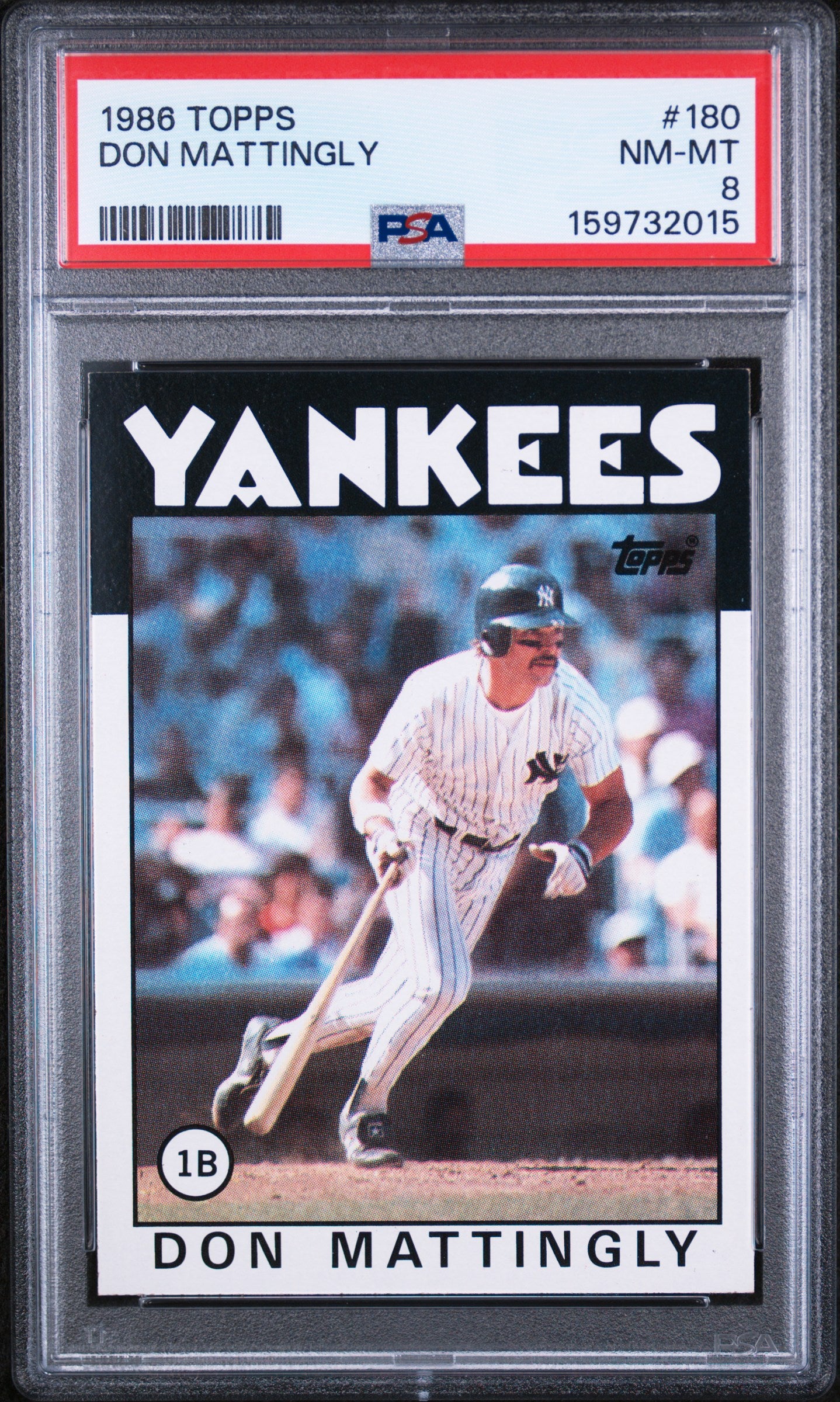 1986 TOPPS 180 DON MATTINGLY PSA 8 - front