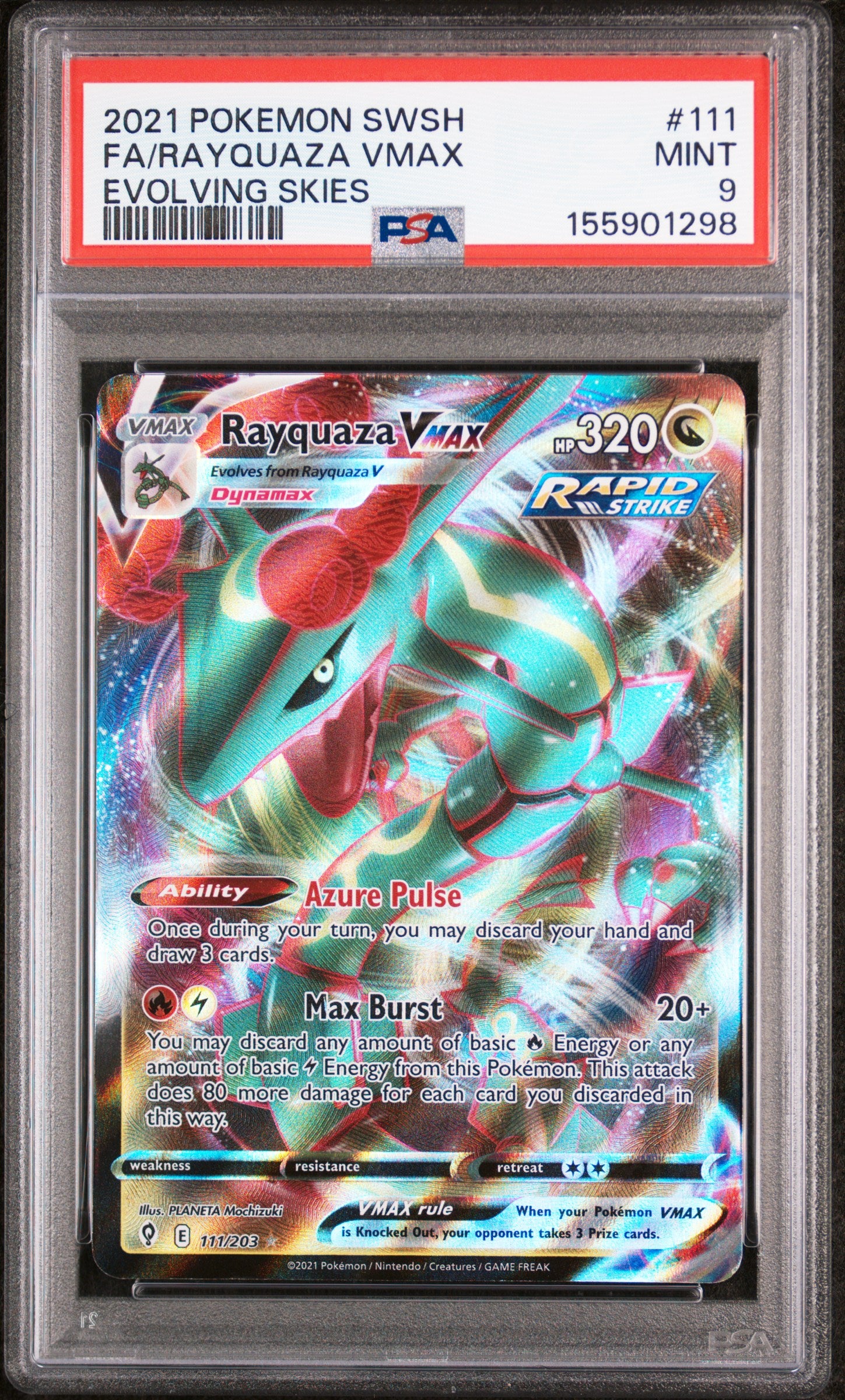 2021 POKEMON SWORD & SHIELD EVOLVING SKIES 111 FULL ART/RAYQUAZA VMAX PSA 9 - front