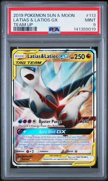 2019 Pokémon Latias &amp; Latios GX card graded PSA 9