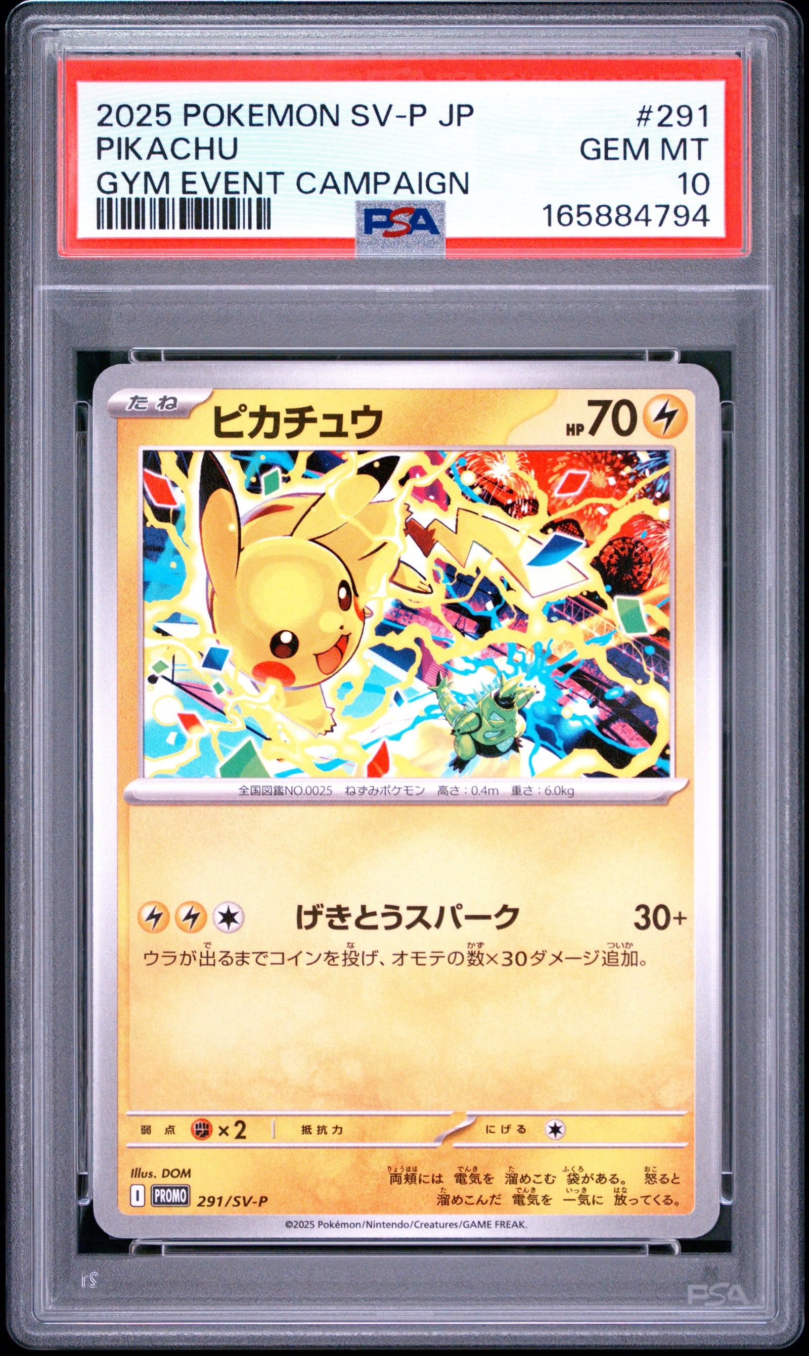 2025 POKEMON JAPANESE SV-P PROMO 291 PIKACHU GYM EVENT CAMPAIGN PSA 10 - front