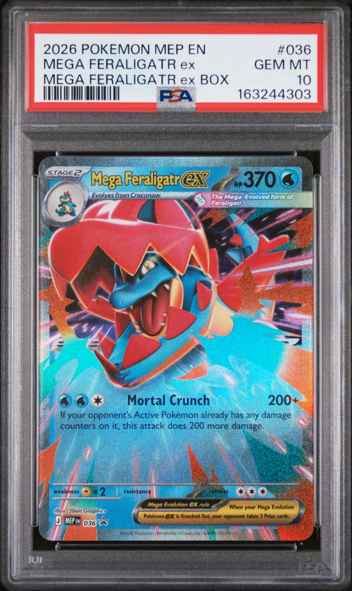 2026 POKEMON MEP EN-ME BLACK STAR PROMO 036 MEGA FERALIGATR EX MEGA FERALIGATR ex BOX PSA 10 - front