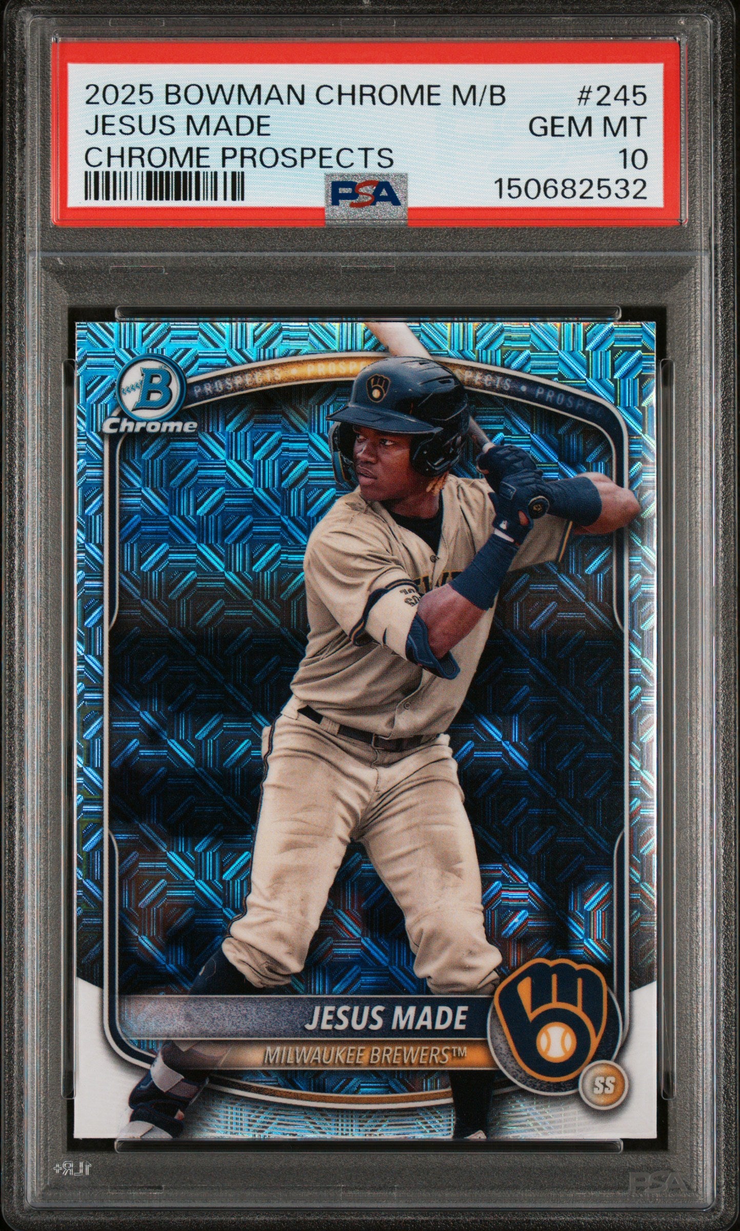 2025 BOWMAN CHROME MEGA BOX CHROME PROSPECTS 245 JESUS MADE PSA 10 - front