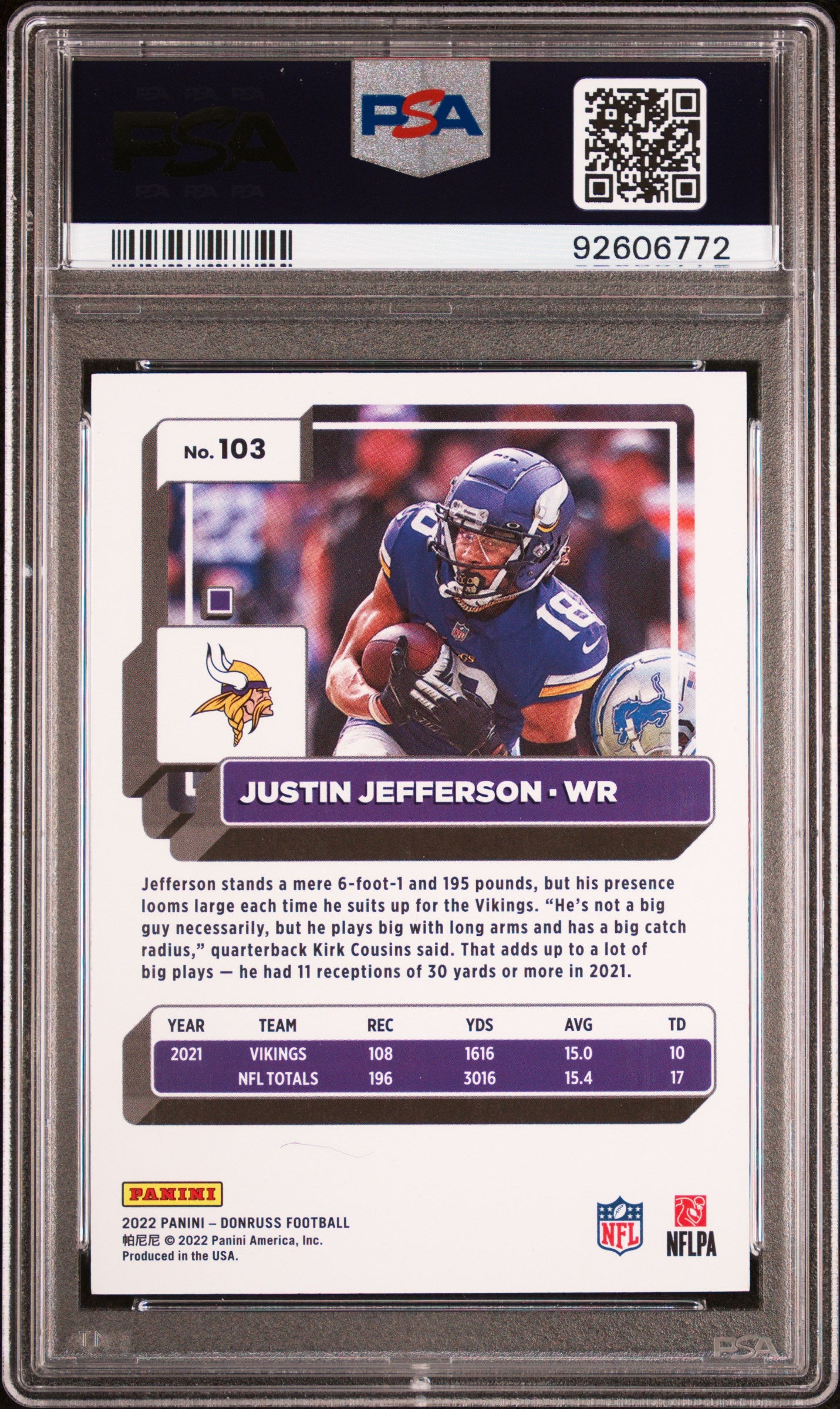 2022 Panini Donruss Justin Jefferson Variation PSA 10