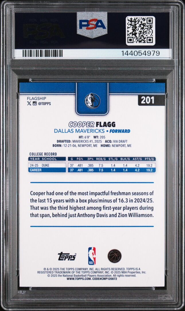 2025 Topps Cooper Flagg PSA 10 #201