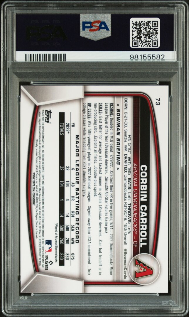 2023 Bowman Mega Box #73 Corbin Carroll Chrome Yellow /75 PSA 10