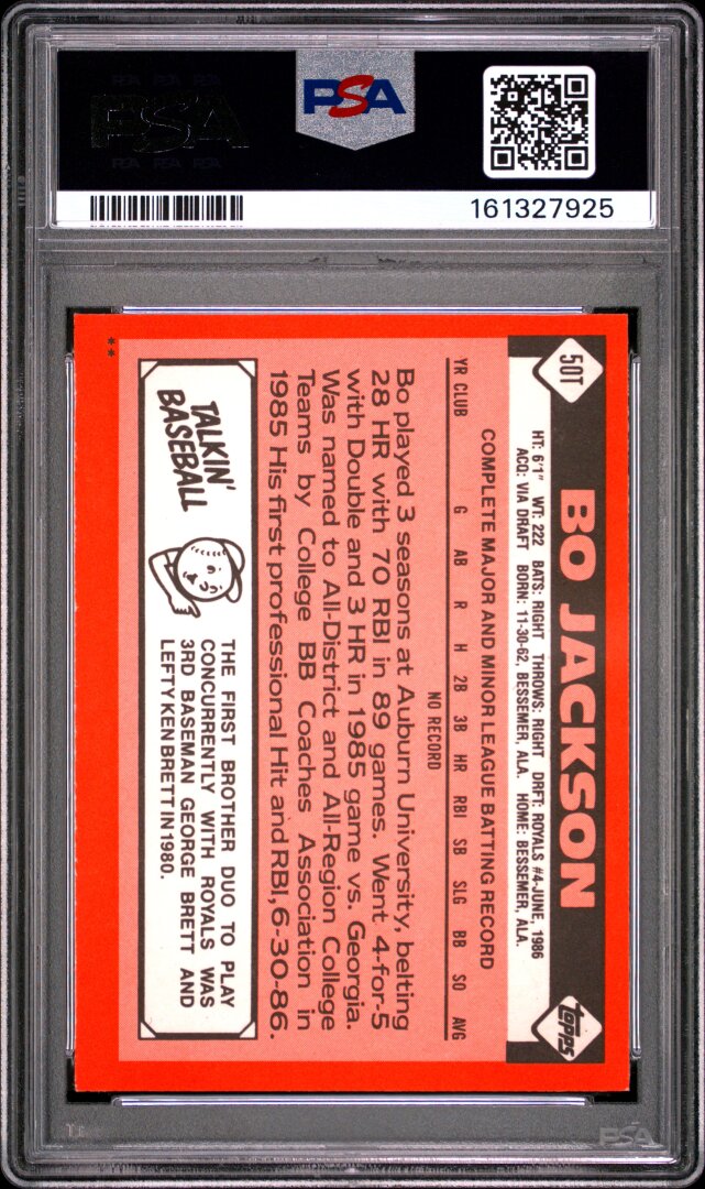 1986 Topps Traded #50T Bo Jackson PSA 8