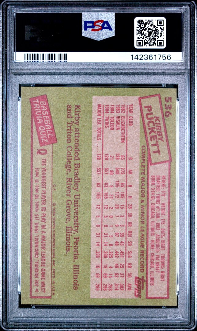 1985 Topps Kirby Puckett RC PSA 8 #536