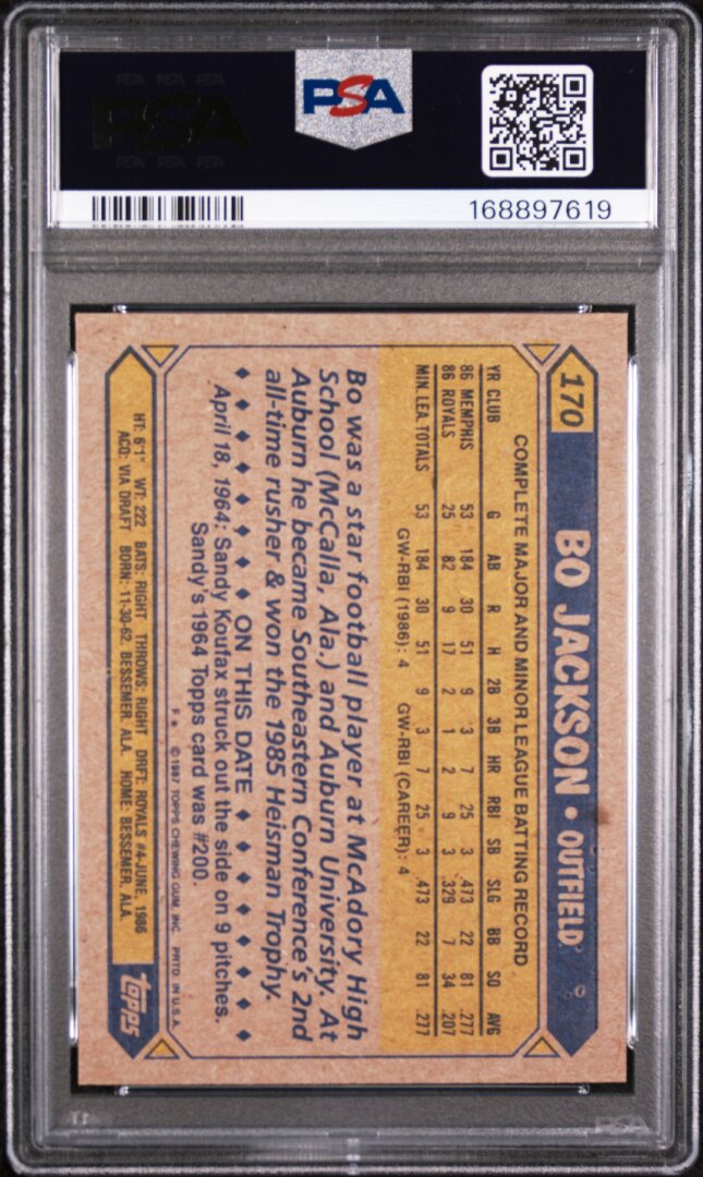 1987 Topps Bo Jackson RC Future Stars PSA 9 #170