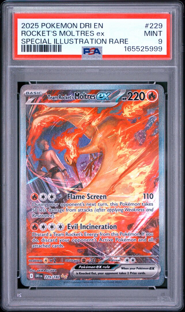 2025 Pokemon Destined Rivals Rocket's Moltres Ex SIR PSA 9 #229