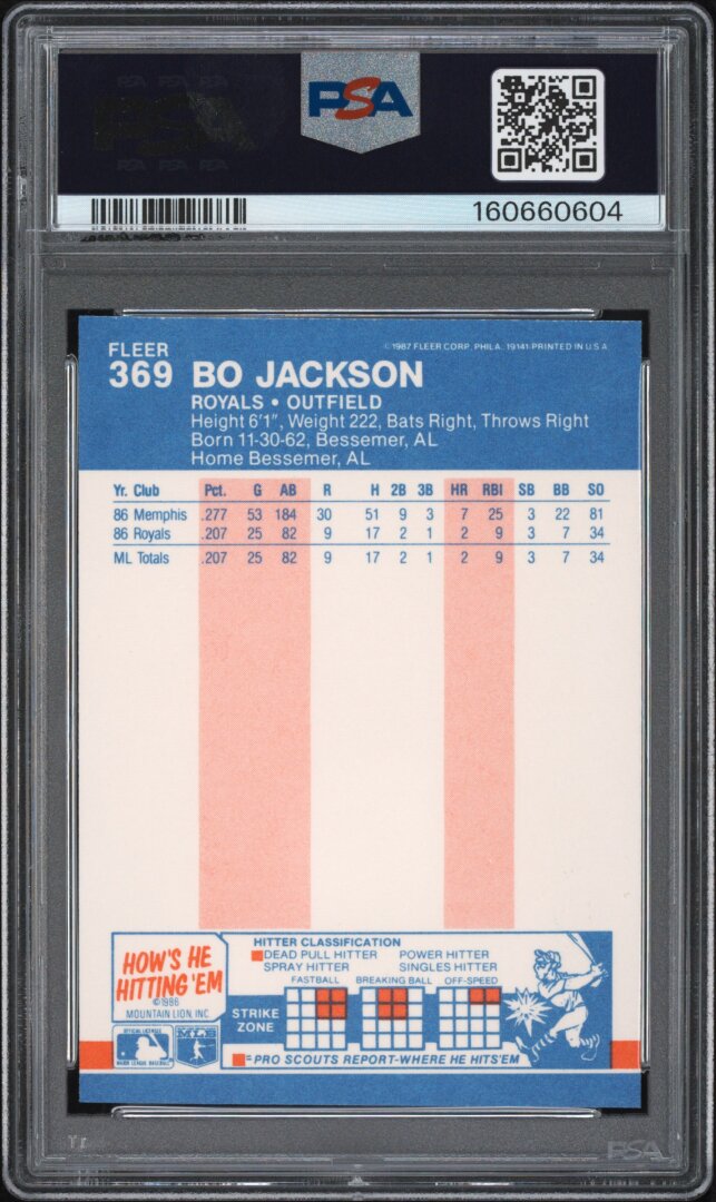 1987 Fleer Glossy #369 Bo Jackson RC PSA 8