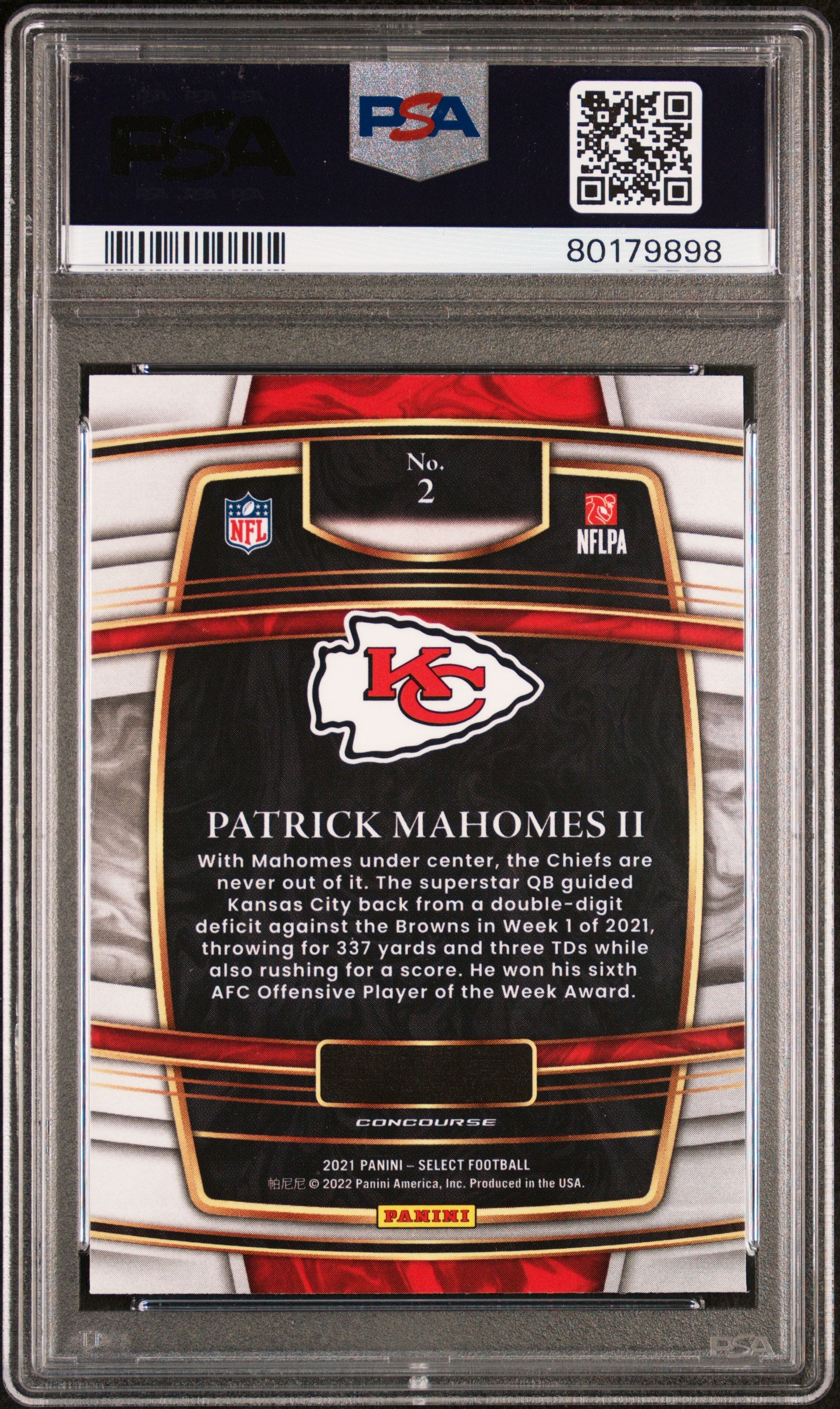 2021 Panini Select 2 Patrick Mahomes Ii  PSA 10