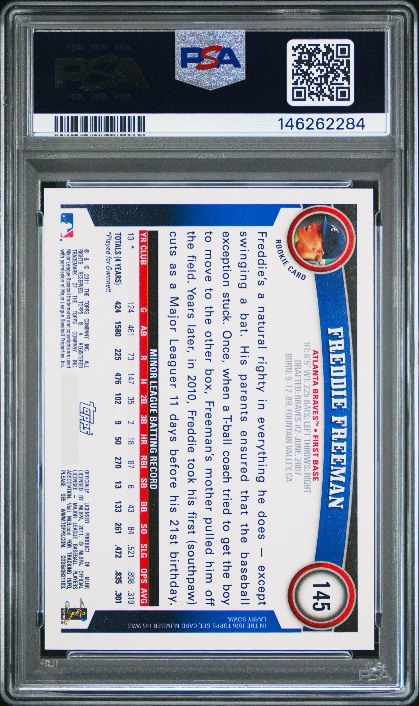 2011 Topps 145 Freddie Freeman  PSA 9