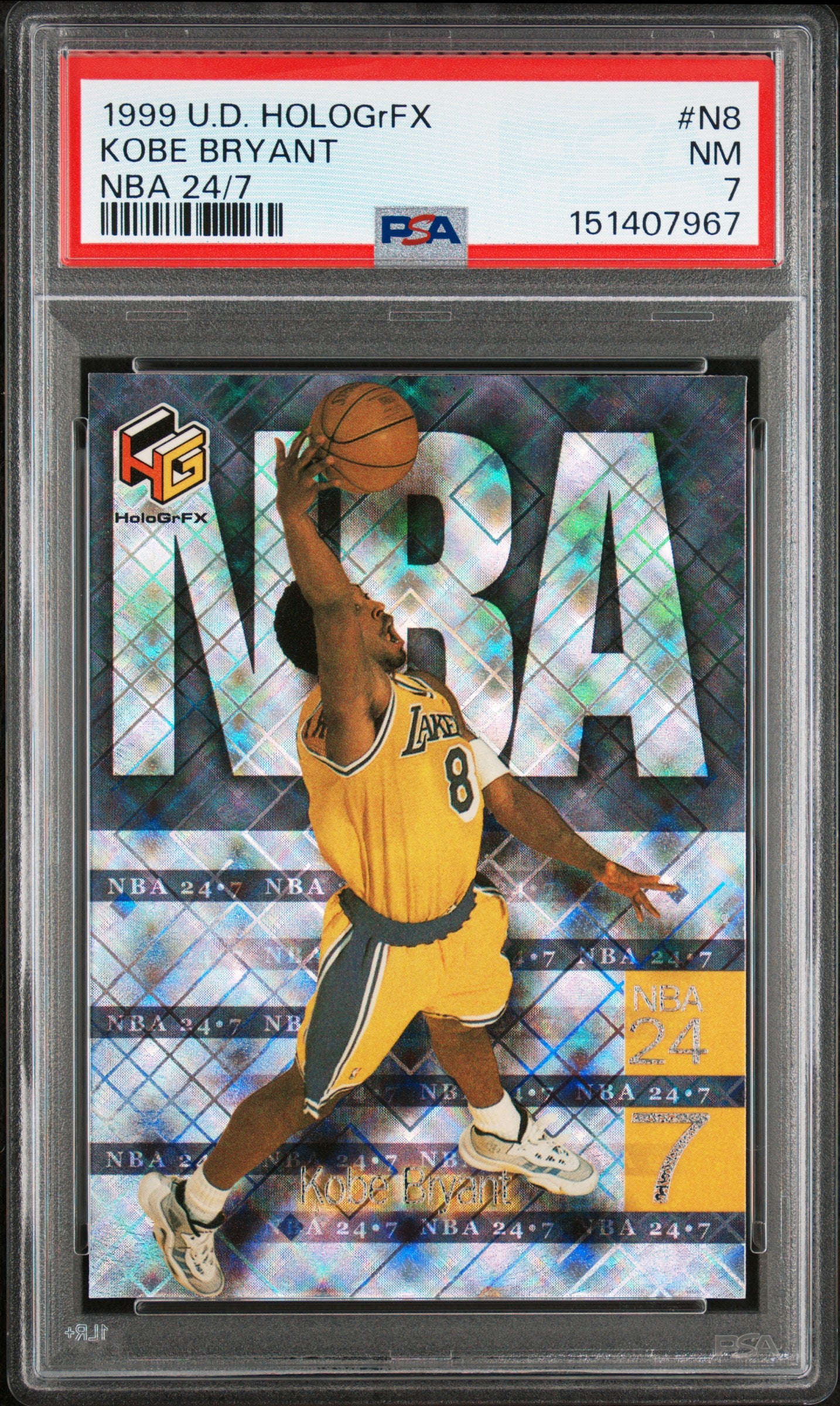 1999 UPPER DECK HOLOGrFX NBA 24/7 N8 KOBE BRYANT PSA 7 - front