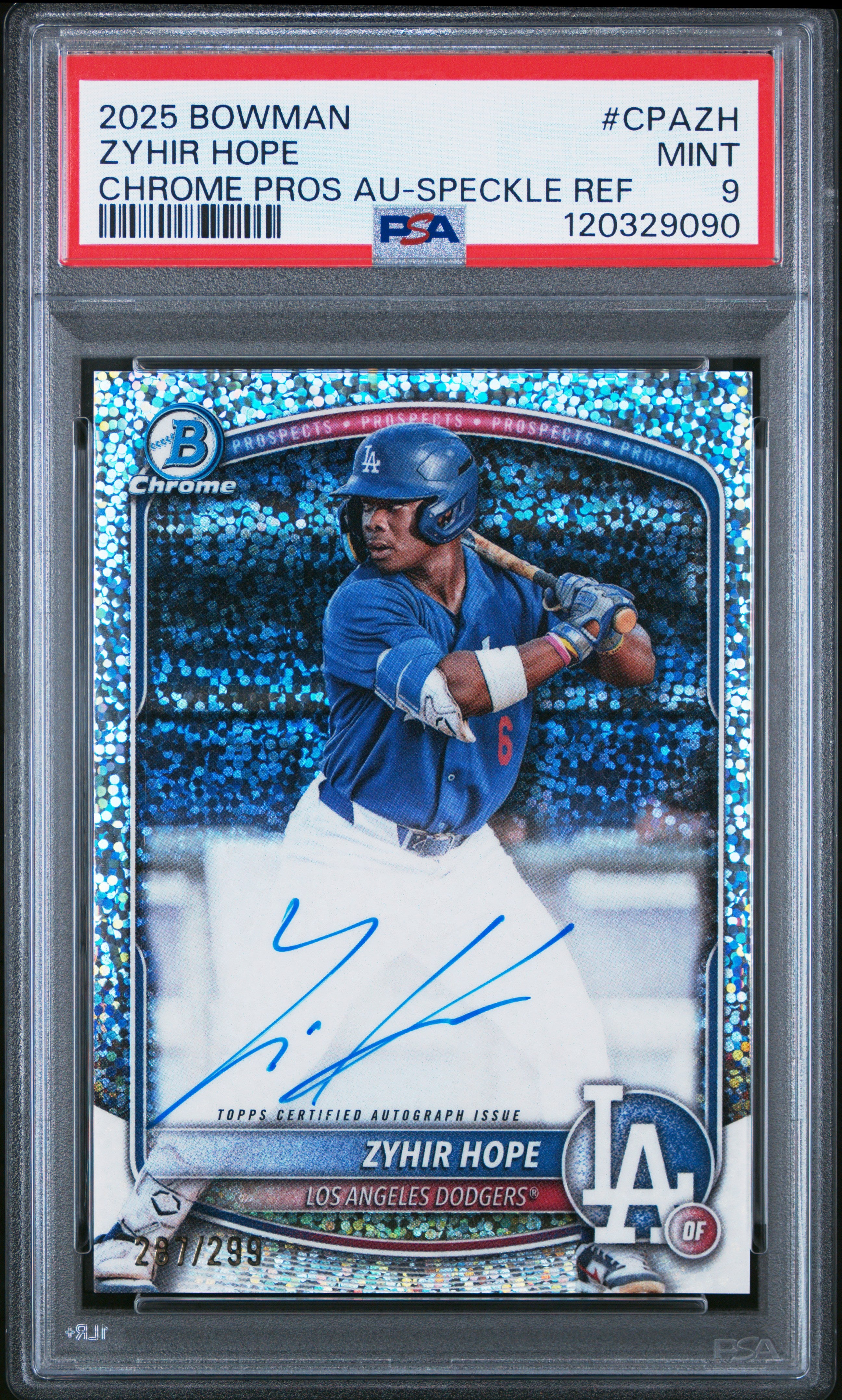 2025 Bowman Chrome Prospect Autographs Cpazh Zyhir Hope Speckle Refractor PSA 9