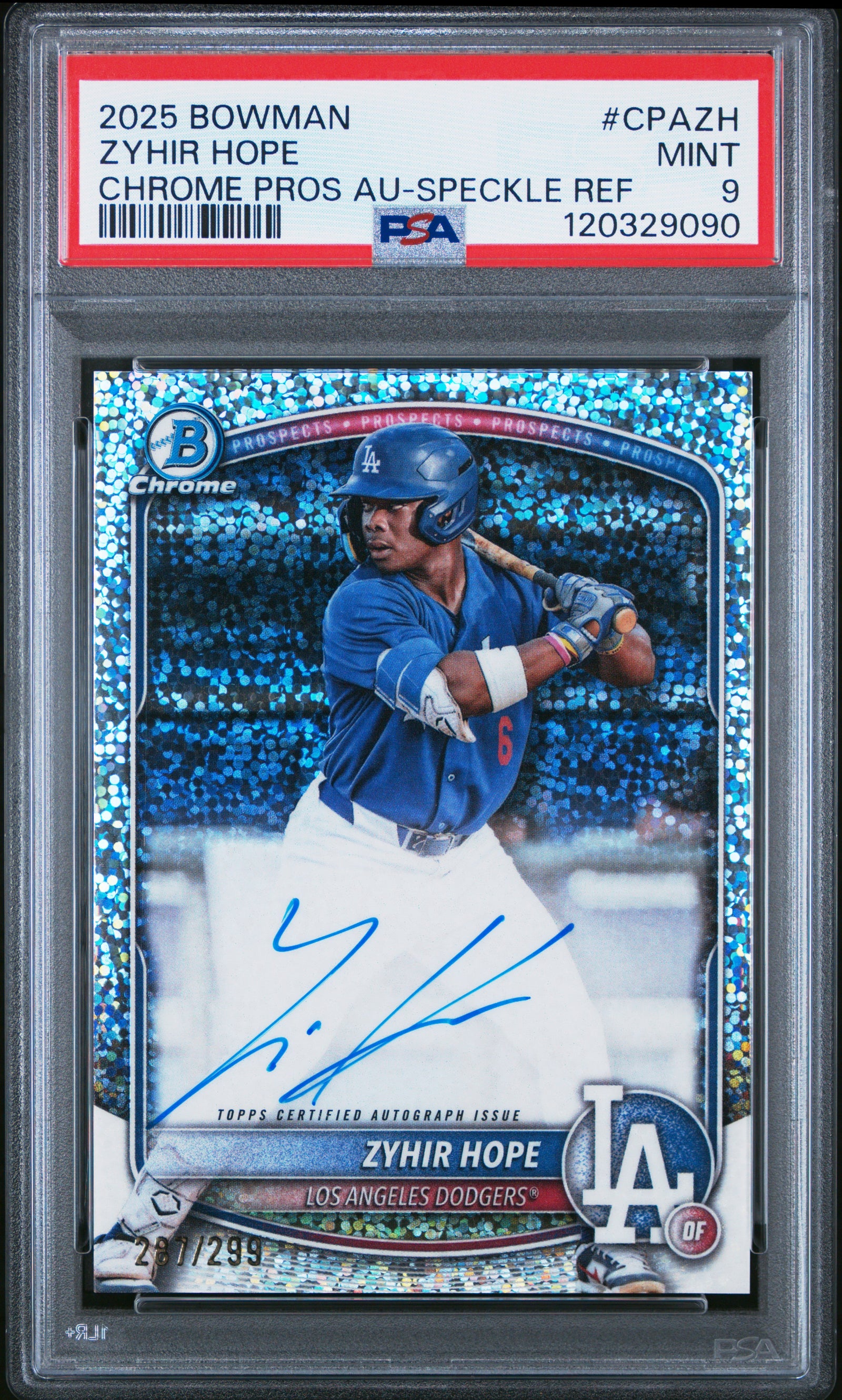 2025 Bowman Chrome Prospect Autographs Cpazh Zyhir Hope Speckle Refractor PSA 9