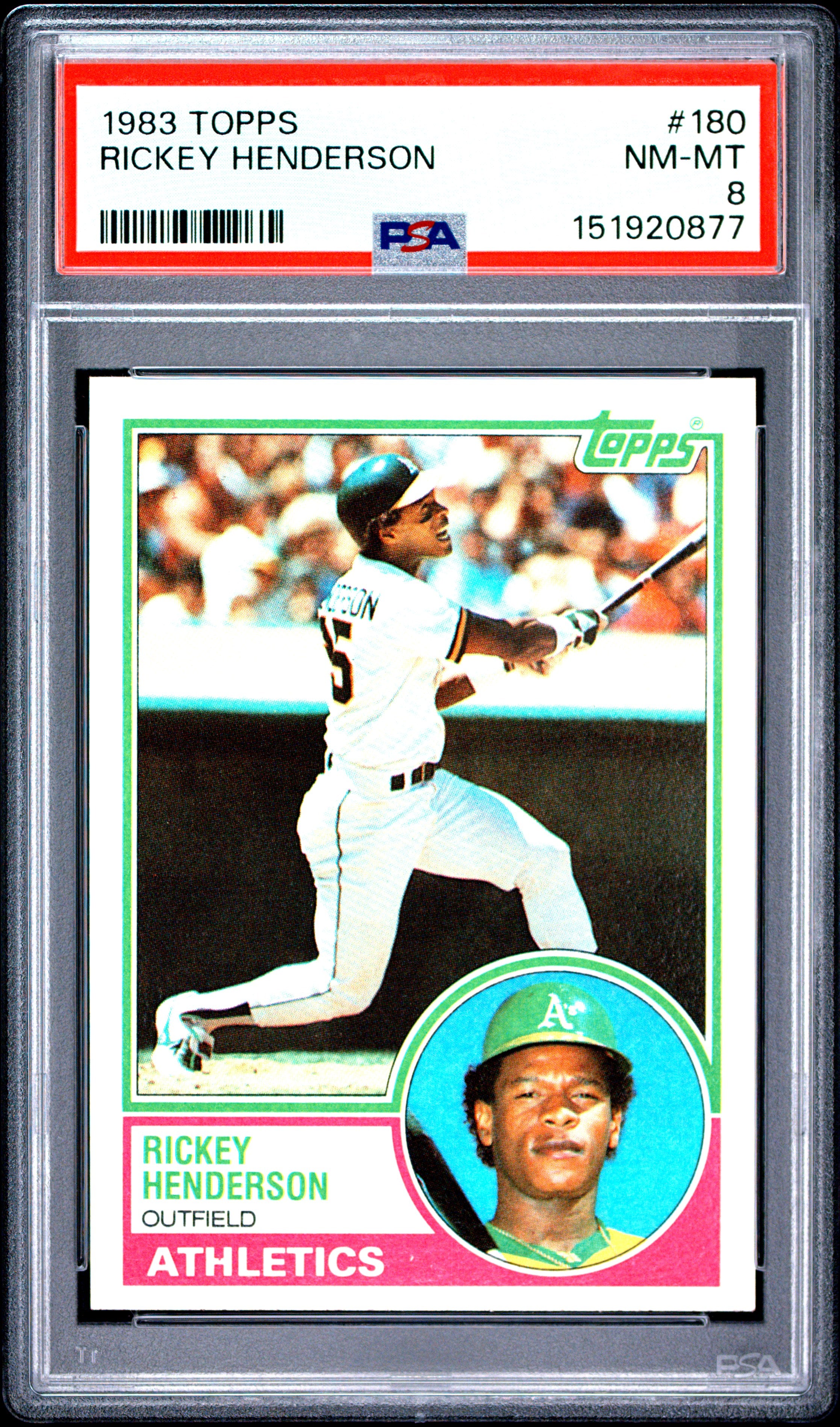 1983 TOPPS 180 RICKEY HENDERSON PSA 8 - front