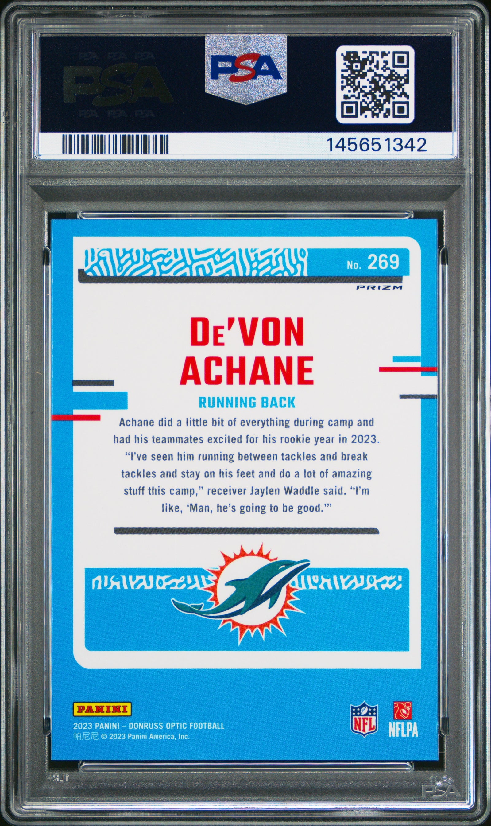 2023 Panini Donruss Optic 269 De'Von Achane Stars PSA 9