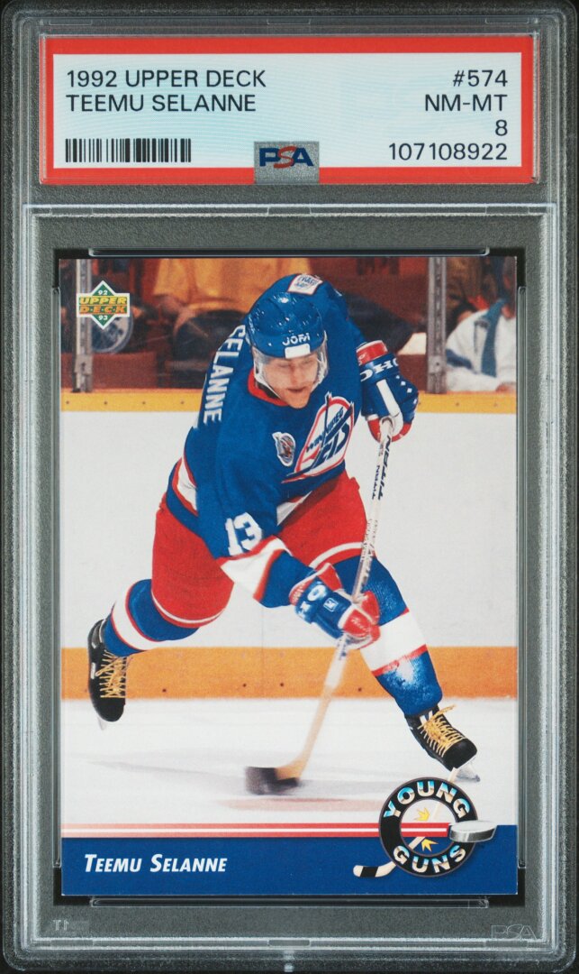 1992 Upper Deck #574 Teemu Selanne RC Young Guns PSA 8