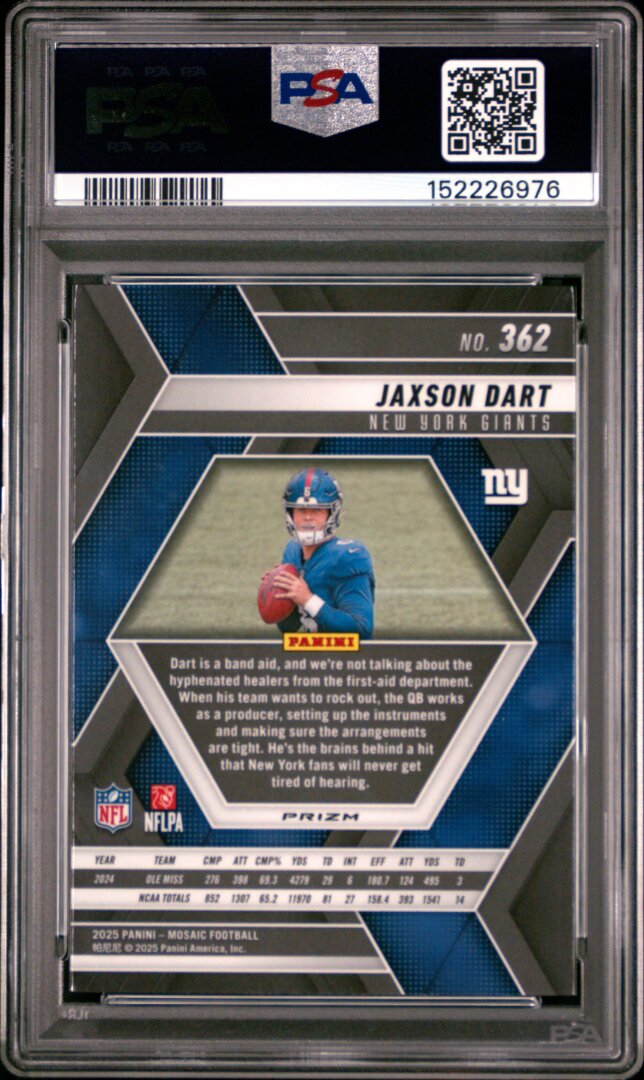 2025 Panini Mosaic  #362 Jaxson Dart Reactive Yellow PSA 10