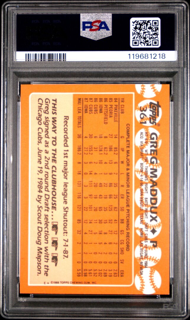 1988 Topps Tiffany Greg Maddux PSA 9 #361