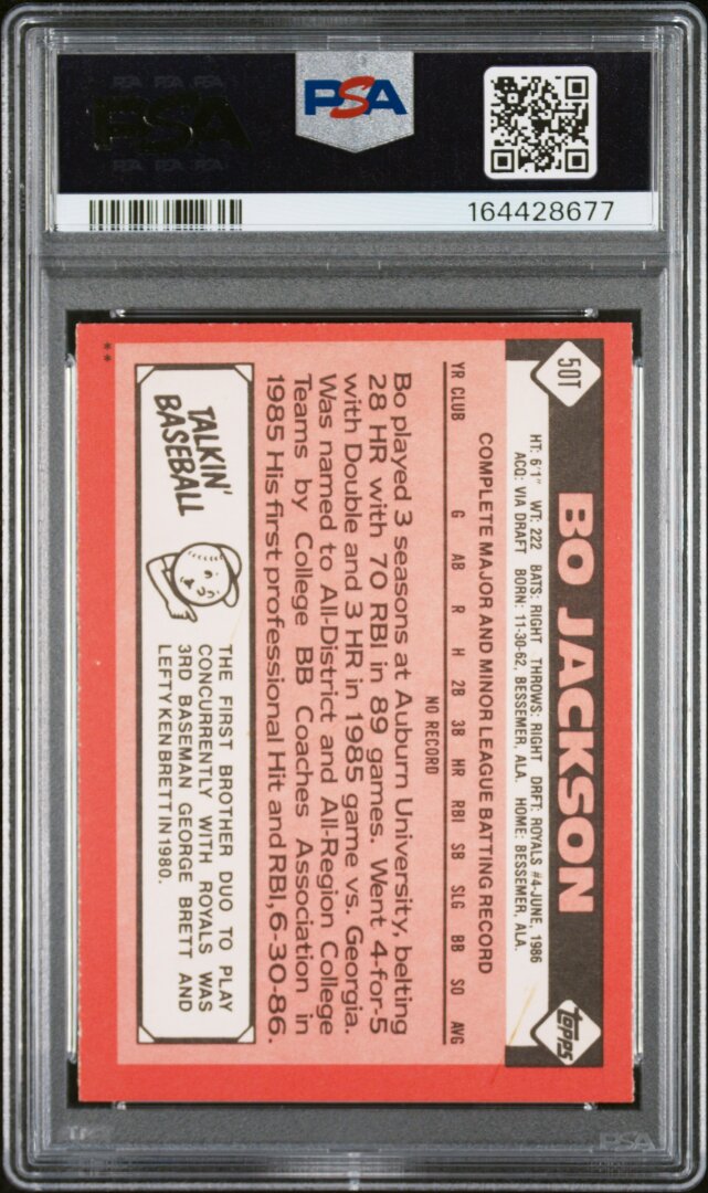 1986 Topps Traded Bo Jackson RC PSA 8 #50T