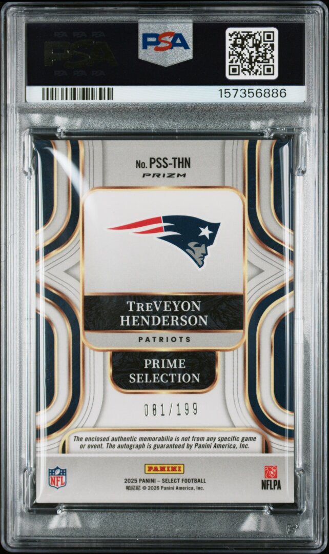 2025 Panini Select TreVeyon Henderson Prime Selection Silver RPA /199 PSA 9