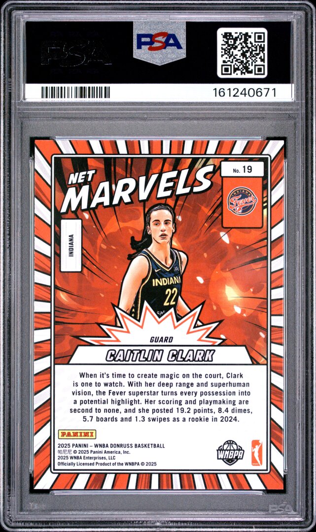 2025 Donruss WNBA Net Marvels Caitlin Clark Press Proof PSA 9 #19