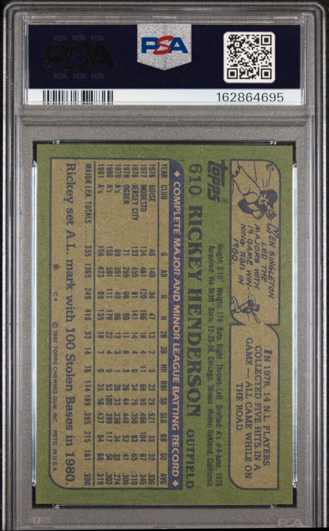 1982 Topps #610 Rickey Henderson PSA 8