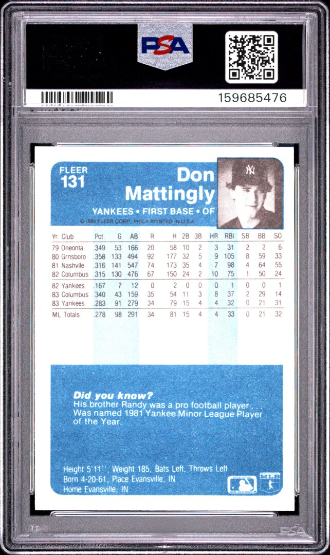1984 Fleer Don Mattingly RC PSA 8 #131