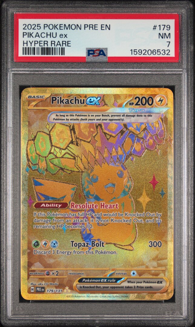 2025 Pokemon Pre En-Prismatic Evolutions Pikachu Ex Hyper Rare PSA 7 #179
