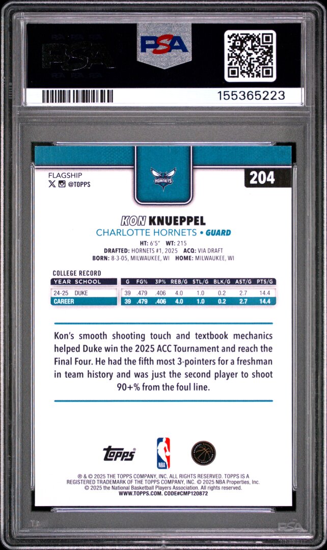 2025 Topps Kon Knueppel RC PSA 8.5 #204