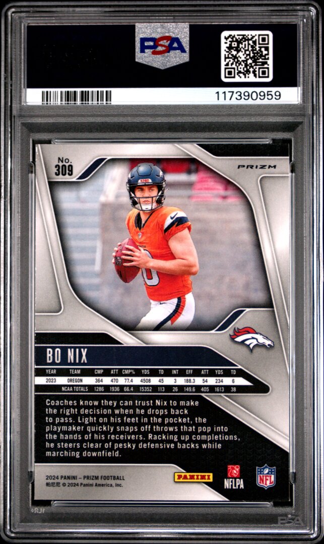 2024 Panini Prizm #309 Bo Nix Red/White/Blue Prizm RC PSA 10