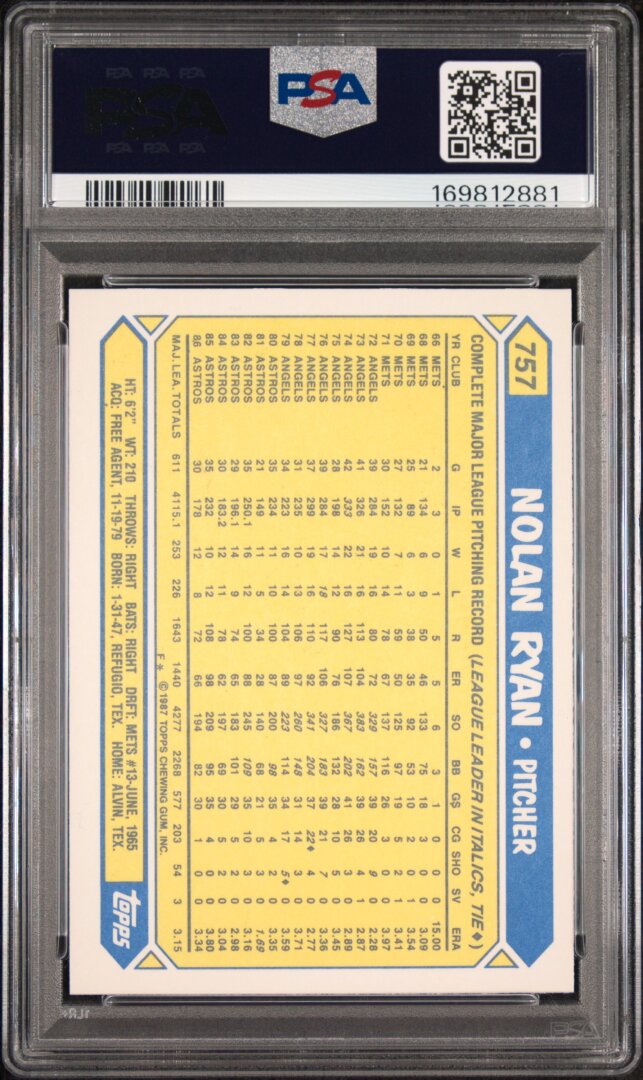 1987 Topps Tiffany Nolan Ryan PSA 8 #757