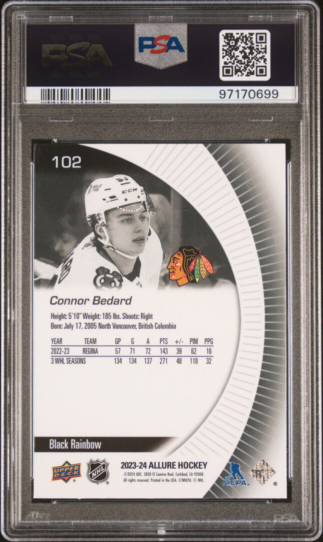 2023 Upper Deck Allure Connor Bedard Black Rainbow PSA 10 #102